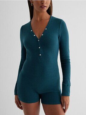 Express Waffle Knit Henley Sleep Romper Size Large